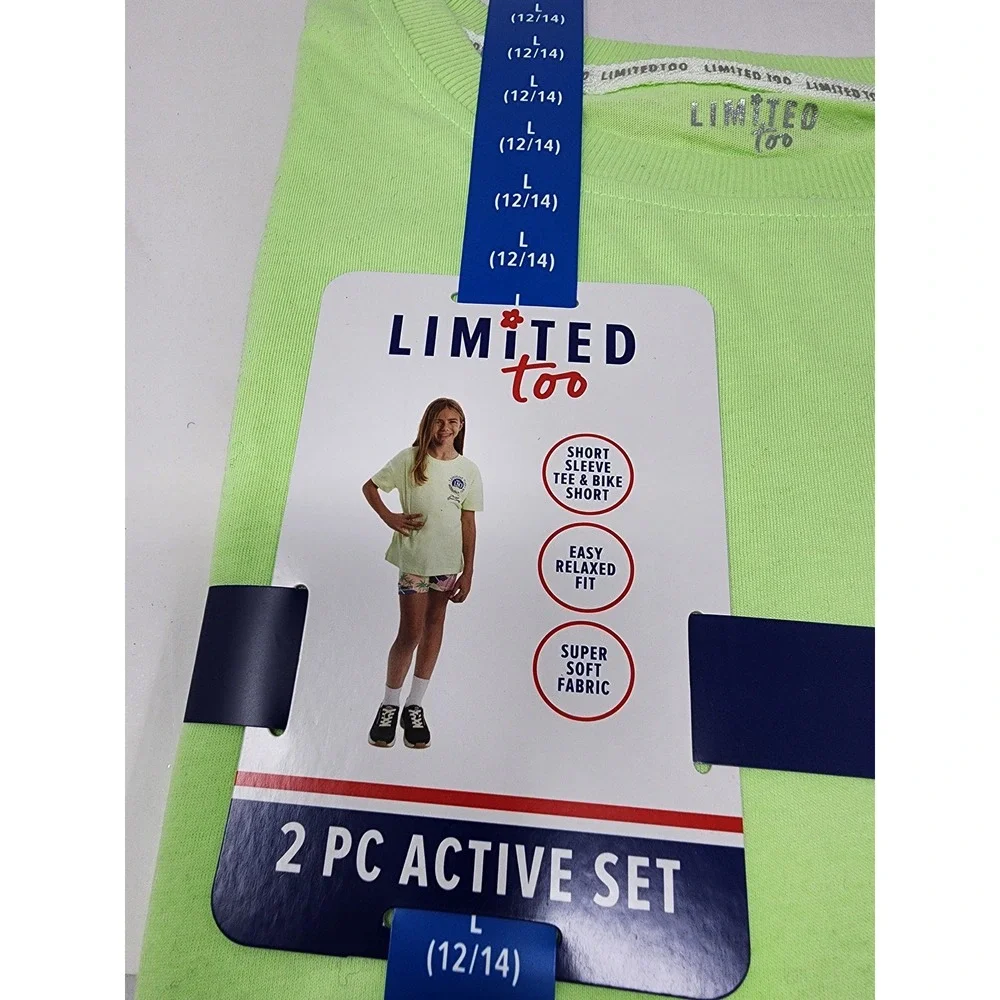 Limited Too Girls Active Set Shorts Lime Cotton Blend‎ Casual Size Large 12/14